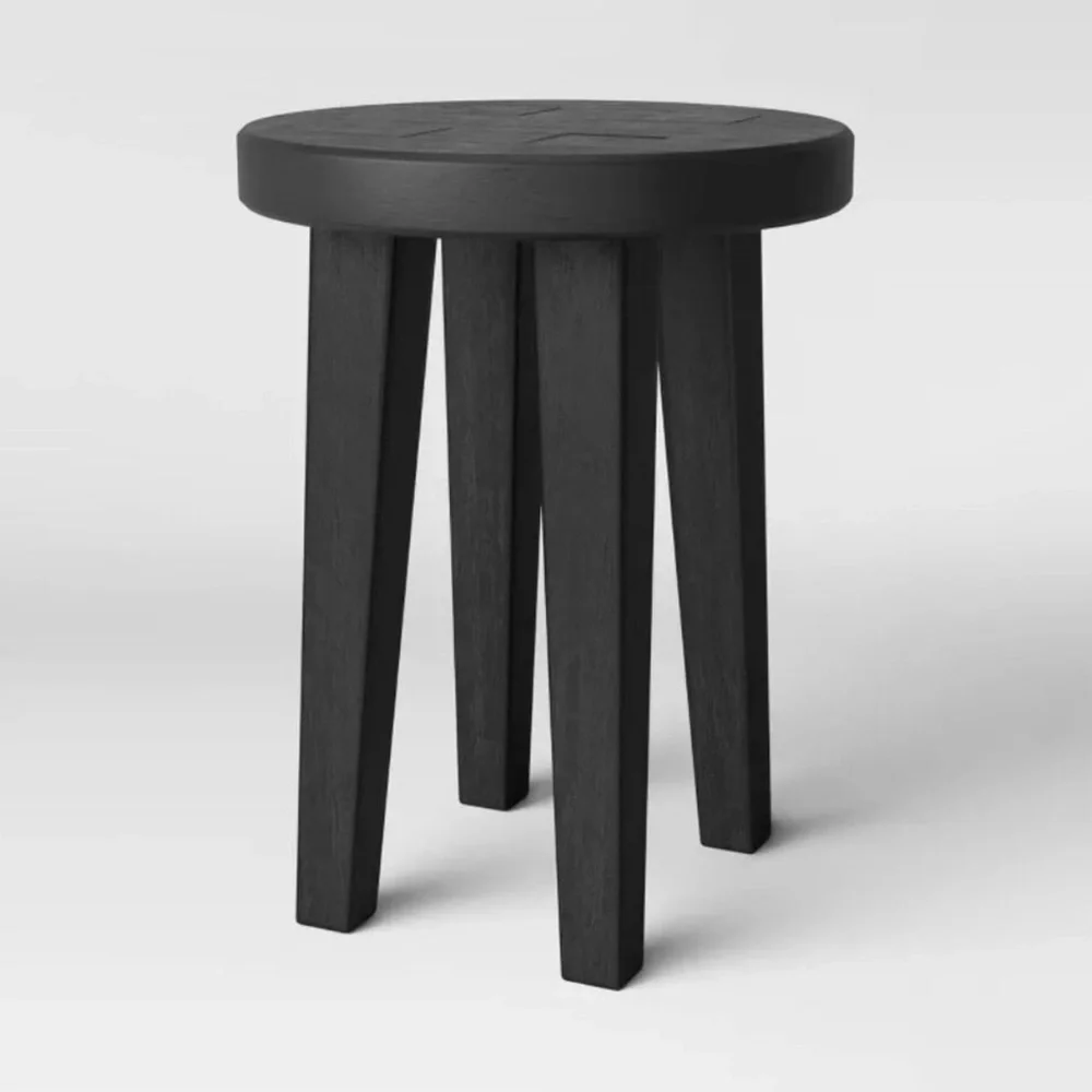 Woodland Short Round Carved Wood Table Black Stool Rustic Threshold Target - NEW